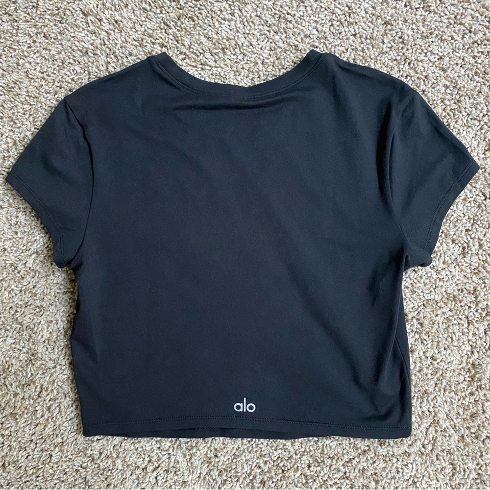 ALO Alosoft Crop Finesse Short Sleeve Black Shirt - M